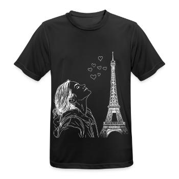 Paris Tour Eiffel France Femme Coeurs Line Art - T-shirt respirant Homme - noir - Devant - AI Model Male 178 light (178cm)