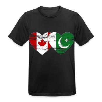 Coeur de drapeau du Canada Pakistan utilisé - T-shirt respirant Homme - noir - Devant - AI Model Male 178 light (178cm)