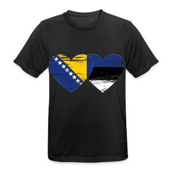 Bosnie Estonie drapeau coeur utilisé - T-shirt respirant Homme - noir - Devant - AI Model Male 178 light (178cm)