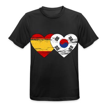 Spain, South Korea, flag, heart used - Men's Breathable T-Shirt - black - Front - AI Model Male 178 light (178cm)