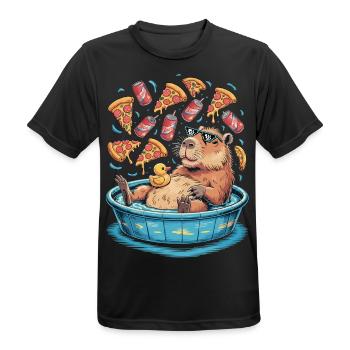 Capybara chill zone - pizza, soda, relaxation - Men's Breathable T-Shirt - black - Front - AI Model Male 178 light (178cm)