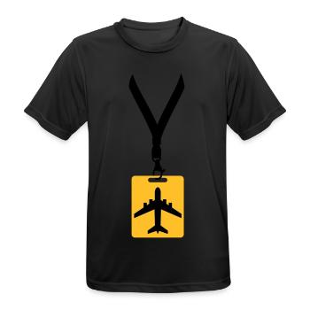 badge line airplane airplane fly pilot holiday tra - Men's Breathable T-Shirt - black - Front - AI Model Male 178 light (178cm)