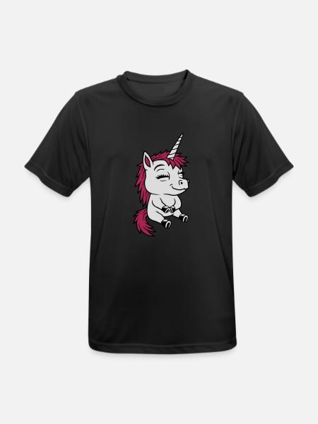 Sitzendes kleines Comic Einhorn - Männer T-Shirt atmungsaktiv - Schwarz