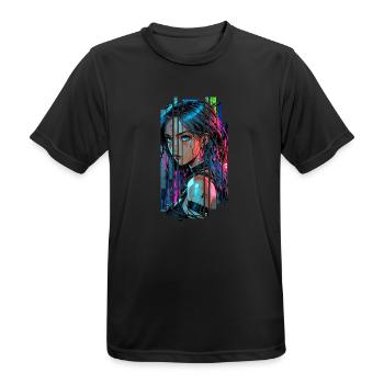 Cyber Frau Urbane Stadt Neon - Männer T-Shirt atmungsaktiv - Schwarz - Vorne - AI Model Male 178 light (178cm)