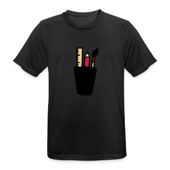 Stift - Pinsel - Lineal - Männer T-Shirt atmungsaktiv - Schwarz - Vorne - AI Model Male 178 light (178cm)