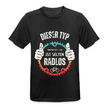Rarely bikeless, cyclists, bicycle culture, joie de vivre - Men's Breathable T-Shirt - black - Front - AI Model Male 178 light (178cm)