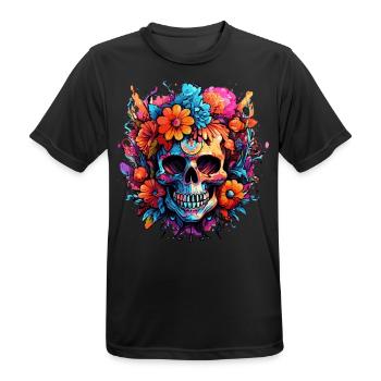 Blumenstrauß Zucker Schädel Totenkopf - Männer T-Shirt atmungsaktiv - Schwarz - Vorne - AI Model Male 178 light (178cm)