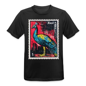 Peacock on stamp – elegant & colourful - Men's Breathable T-Shirt - black - Front - AI Model Male 178 light (178cm)