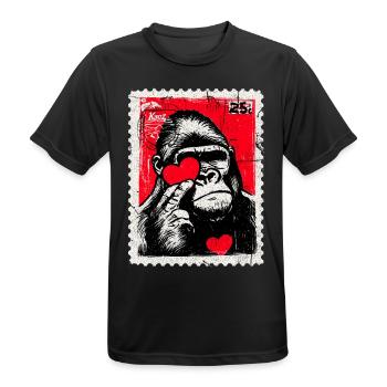 Gorilla with Heart – Love as a Postage Stamp - Men's Breathable T-Shirt - black - Front - AI Model Male 178 light (178cm)