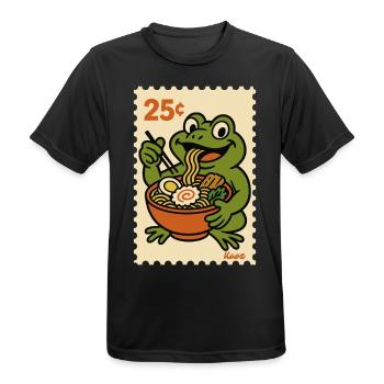 Happy frog with ramen on postage stamp - Men's Breathable T-Shirt - black - Front - AI Model Male 178 light (178cm)