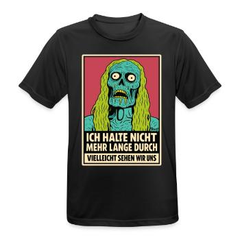 Zombie mit Spruch: „Ich halte nicht durch“ - Männer T-Shirt atmungsaktiv - Schwarz - Vorne - AI Model Male 178 light (178cm)
