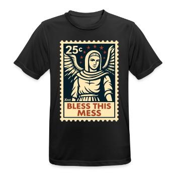 Segne dieses Chaos – Engel Briefmarke - Männer T-Shirt atmungsaktiv - Schwarz - Vorne - AI Model Male 178 light (178cm)