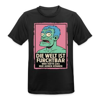 Die Welt ist furchtbar – Zombie Statement - Männer T-Shirt atmungsaktiv - Schwarz - Vorne - AI Model Male 178 light (178cm)