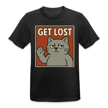 Chat agacé en disant : Sors - T-shirt respirant Homme - noir - Devant - AI Model Male 178 light (178cm)