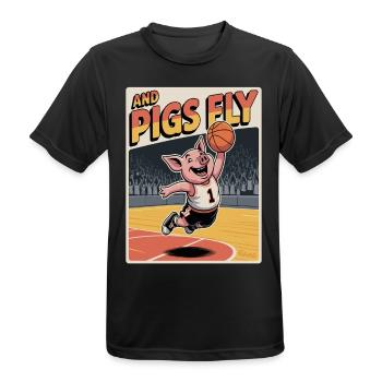 Flying pig playing basketball - Men's Breathable T-Shirt - black - Front - AI Model Male 178 light (178cm)