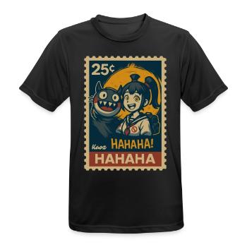 Mädchen mit Yokai Katze und Vollmond - Männer T-Shirt atmungsaktiv - Schwarz - Vorne - AI Model Male 178 light (178cm)