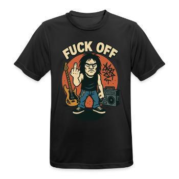 Rocker avec guitare, boombox et slogan « Fuck Off » - T-shirt respirant Homme - noir - Devant - AI Model Male 178 light (178cm)