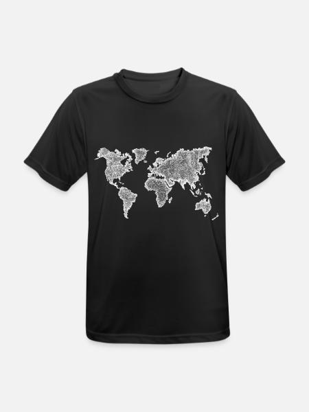 Weltkarte Handmade Dots Dot Painting schwarz - Männer T-Shirt atmungsaktiv - Schwarz