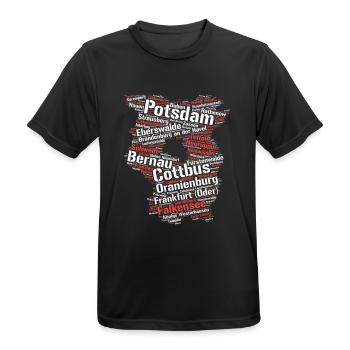 Bundesland Brandenburg: Städte im Umriss - Männer T-Shirt atmungsaktiv - Schwarz - Vorne - AI Model Male 178 light (178cm)