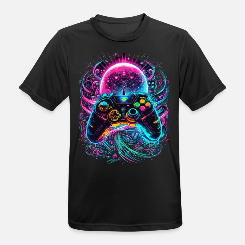 Synthwave Cyberpunk Gaming Controller - Männer T-Shirt atmungsaktiv - Schwarz