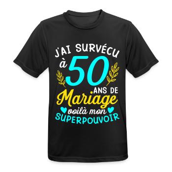 50e Anniversaire De Mariage Humour Cadeau - T-shirt respirant Homme - noir - Devant - AI Model Male 178 light (178cm)