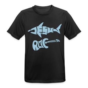 Jesus rocks (shark) - Men's Breathable T-Shirt - black - Front - AI Model Male 178 light (178cm)