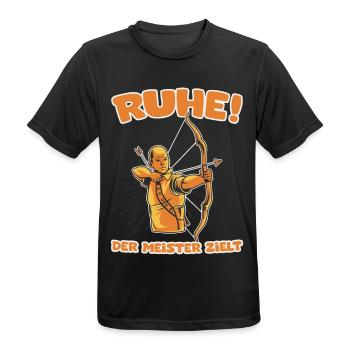 Ruhe! Der Meister zielt! Bogenschießen Bogensport - Männer T-Shirt atmungsaktiv - Schwarz - Vorne - AI Model Male 178 light (178cm)