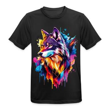 Wolf Wolfskopf Raubtier Wald Natur Wildnis Bunt - Männer T-Shirt atmungsaktiv - Schwarz - Vorne - AI Model Male 178 light (178cm)