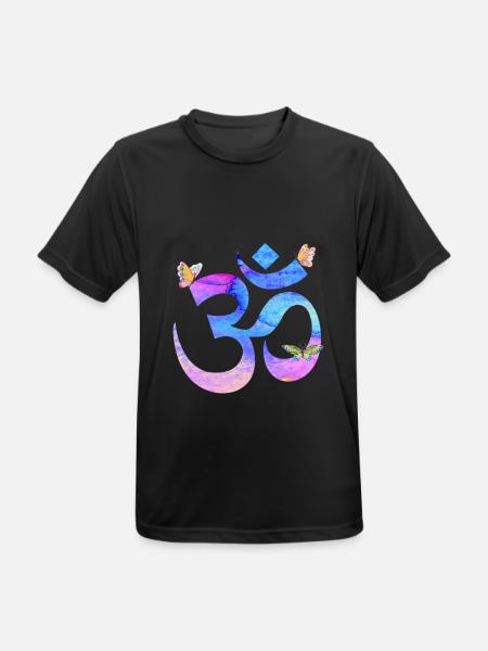 Om watercolor in blau und pink mit Schmetterlingen - Männer T-Shirt atmungsaktiv - Schwarz