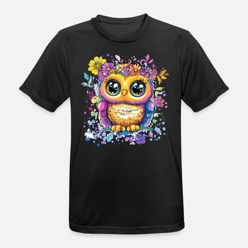 Bunte Eule mit Blüten - Männer T-Shirt atmungsaktiv - Schwarz