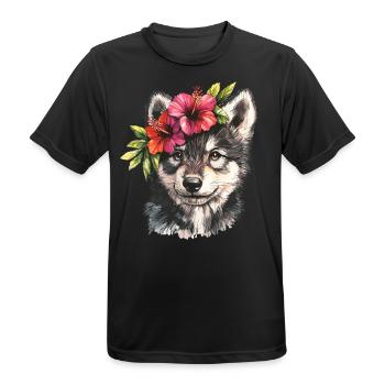 Husky mit Hibiskus - Männer T-Shirt atmungsaktiv - Schwarz - Vorne - AI Model Male 178 light (178cm)