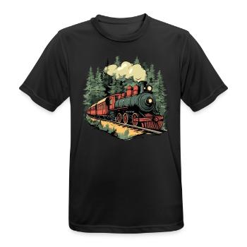Forest train in the sunlight - Men's Breathable T-Shirt - black - Front - AI Model Male 178 light (178cm)