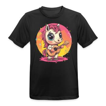 Pony mit Gitarre - Männer T-Shirt atmungsaktiv - Schwarz - Vorne - AI Model Male 178 light (178cm)