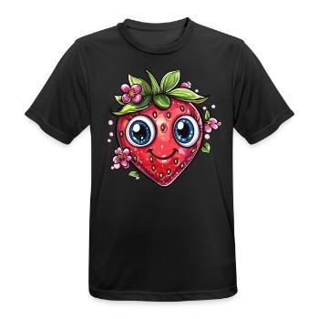 Fraise avec sourire de fleur - T-shirt respirant Homme - noir - Devant - AI Model Male 178 light (178cm)