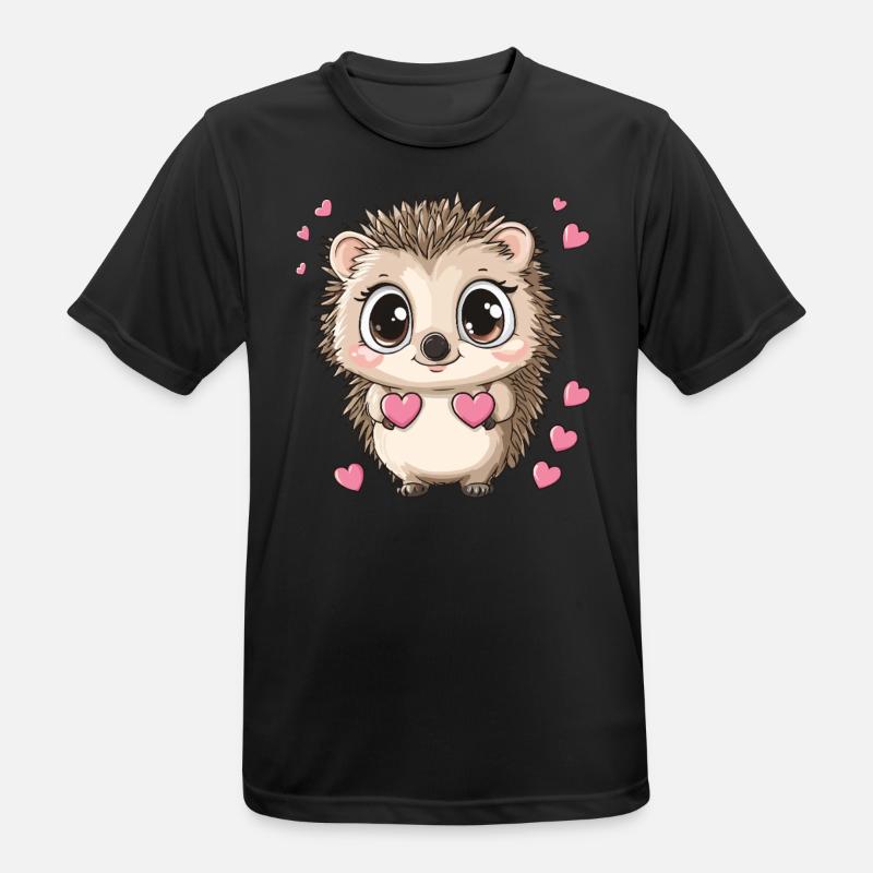 Igel mit Herzen - Männer T-Shirt atmungsaktiv - Schwarz
