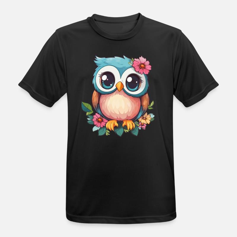 Blümchen Eule mit Charme - Männer T-Shirt atmungsaktiv - Schwarz