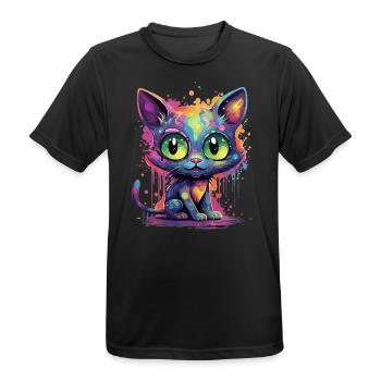 Chat néon coloré - T-shirt respirant Homme - noir - Devant - AI Model Male 178 light (178cm)