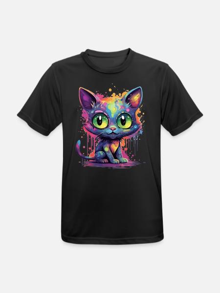 Bunte Neon Katze - Männer T-Shirt atmungsaktiv - Schwarz