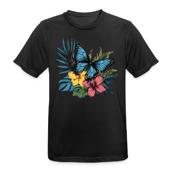 Tropical Butterfly with Flowers - Men's Breathable T-Shirt - black - Front - AI Model Male 178 light (178cm)