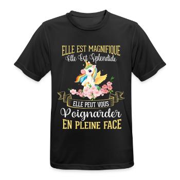 Licorne humour cadeau - T-shirt respirant Homme - noir - Devant - AI Model Male 178 light (178cm)