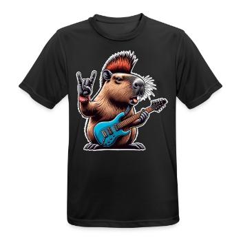 Capybara, guitariste de rock and roll - T-shirt respirant Homme - noir - Devant - AI Model Male 178 light (178cm)