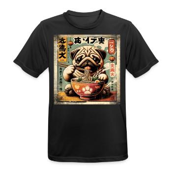 Ramen Pug Dog Grunge Poster Style - Men's Breathable T-Shirt - black - Front - AI Model Male 178 light (178cm)