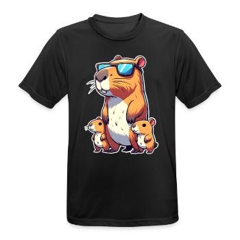 Capybara Papa Enfants Fils Fille - T-shirt respirant Homme - noir - Devant - AI Model Male 178 light (178cm)