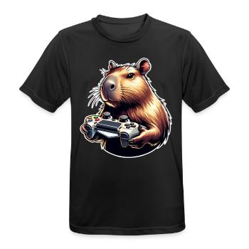 Capybara Gaming - Männer T-Shirt atmungsaktiv - Schwarz - Vorne - AI Model Male 178 light (178cm)