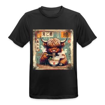 Ramen Highland Cow Grunge Poster Style - Men's Breathable T-Shirt - black - Front - AI Model Male 178 light (178cm)