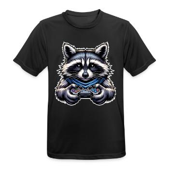 Waschbär Gamer Gaming Nerd - Männer T-Shirt atmungsaktiv - Schwarz - Vorne - AI Model Male 178 light (178cm)