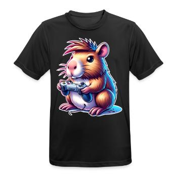 Capybara Gaming - Männer T-Shirt atmungsaktiv - Schwarz - Vorne - AI Model Male 178 light (178cm)