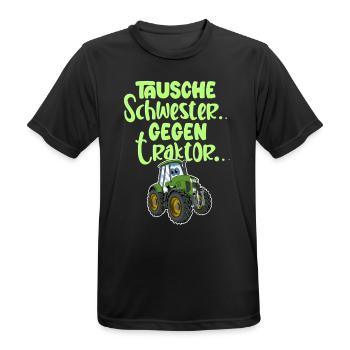 Tausche Schwester Gegen Traktor - Männer T-Shirt atmungsaktiv - Schwarz - Vorne - AI Model Male 178 light (178cm)