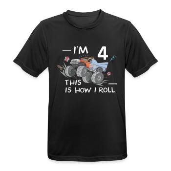 Cooles Monstertruck 4. Geburtstag Kinder Geschenk - Männer T-Shirt atmungsaktiv - Schwarz - Vorne - AI Model Male 178 light (178cm)