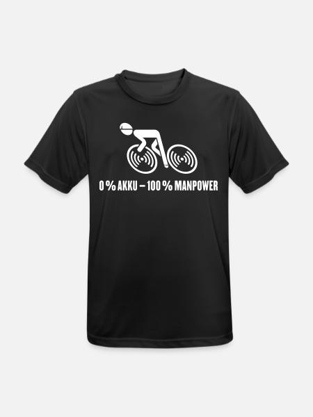 0 % Akku – 100 % Manpower (Fahrrad / Rennrad / W) - Männer T-Shirt atmungsaktiv - Schwarz